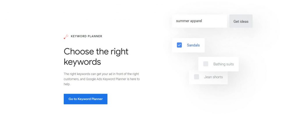 Google Keyword Planner Homepage